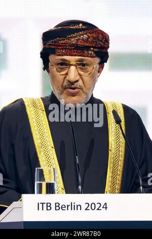 Rede seiner Exzellenz Salim bin Mohammed Al Mahrouqi, omanischer Minister für Kulturerbe und Tourismus, ITB Berlin Convention - Tourismusmesse, City Cube Messe Stockfoto