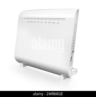 Isoliertes Internetmodem. Weißes Gerät zur Internetverbindung. Weißes Modem. Mit Beschneidungspfad Stockfoto