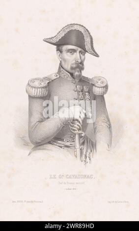 Porträt von General Louis-Eugène Cavaignac, Le gal. Cavaignag, Chef du pouvoir exécutif (24. Juni 1848) (Titel auf Objekt), Kniestück, sitzend, von vorne gesehen, in Militäruniform mit Stich auf dem Kopf., Druckerei: Lévilly, Drucker: Francois Louis Cattier, Verlag: Boivin, Paris, 1848 - 1856, Papier, Höhe 444 mm x Breite 302 mm, bedruckt Stockfoto