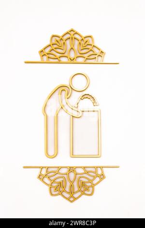 Ein Schild mit der Aufschrift Clean Your Hands vor dem Eingang zu einer Moschee in den VAE. Hygienekonzept. Waschen Sie sich die Hände. Niemand Stockfoto