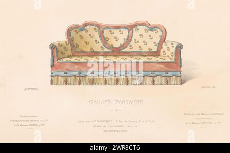 Canapé, Canapé fantaisie (Titel über Objekt), Le Garde-meuble / Collection de Sièges (Titel über Objekt), Ein Sofa. Druck ab 373. Ausgabe (Livraison)., Druckerei: Léon Laroche, Drucker: Monrocq, Verlag: weduwe Eugène Maincent, Paris, 1895 - 1935, Papier, Höhe 276 mm x Breite 358 mm, Druck Stockfoto