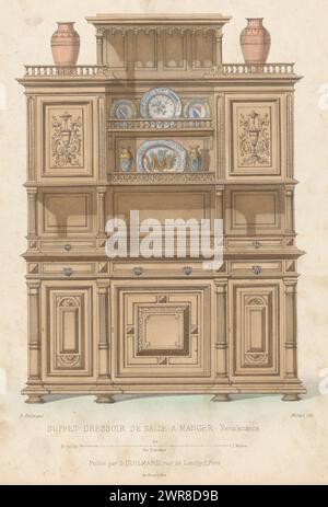 Sideboard, Buffet Sideboard de salle a Krippe Renaissance (Titel auf Objekt), Le Garde-meuble / Collection de Meubles (Serie Titel auf Objekt), Ein Renaissance Sideboard, das für einen Speisesaal bestimmt ist. Druck aus dem 259. Livraison., Druckerei: Midart, Drucker: Becquet, Verlag: Désiré Guilmard, Paris, 1839 - 1885, Papier, Höhe 358 mm x Breite 275 mm, Druck Stockfoto