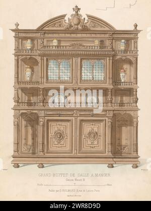 Sideboard, Grand Buffet de Salle a Manger Genre Henri II (Titel auf Objekt), Le Garde-meuble / Collection de Meubles (Serientitel auf Objekt), Sideboard im Henry II Stil. Druck aus dem 261. Livraison., Druckerei: Midart, Drucker: Becquet frères, Verlag: Désiré Guilmard, Paris, 1845 - 1862, Papier, Höhe 356 mm x Breite 274 mm, Druck Stockfoto