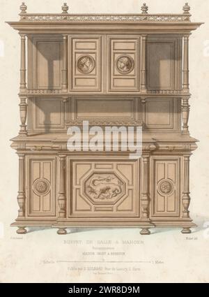 Sideboard, Buffet de salle a Manger Renaissance (Titel auf Objekt), Le Garde-meuble / Collection de Meubles (Serie Titel auf Objekt), Ein Renaissance Sideboard für einen Speisesaal. Druck aus dem 255. Livraison., Druckerei: Midart, Drucker: Becquet, Verlag: Désiré Guilmard, Paris, 1839 - 1885, Papier, Höhe 359 mm x Breite 275 mm, Druck Stockfoto