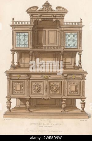 Sideboard, Buffet de salle à Manger Genre Renaissance (Titel auf Objekt), Le Garde-meuble / Collection de Meubles (Serie Titel auf Objekt), Ein Renaissance Sideboard für einen Speisesaal. Druck aus dem 272. Livraison., Druckerei: Marcal, Drucker: Becquet frères, Verlag: Eugène Maincent, Paris, 1885 - 1895, Papier, Höhe 360 mm x Breite 273 mm, Druck Stockfoto