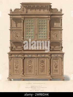 Sideboard, Buffet Renaissance (Titel auf Objekt), Le Garde-meuble / Collection de Meubles (Titel auf Objekt), Ein Renaissance Sideboard. Druck aus dem 293. Livraison., Druckerei: Chanat, Drucker: Becquet frères, Verlag: Eugène Maincent, Paris, 1885 - 1895, Papier, Höhe 357 mm x Breite 275 mm, Druck Stockfoto