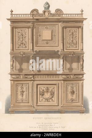 Sideboard, Buffet Renaissance (Titel auf Objekt), Le Garde-meuble / Collection de Meubles (Titel auf Objekt), Ein Renaissance Sideboard. Druck von 317e Livraison., Druckerei: Léon Laroche, Drucker: Becquet frères, Verlag: Eugène Maincent, Paris, 1885 - 1895, Papier, Höhe 357 mm x Breite 273 mm, bedruckt Stockfoto