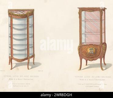 Zwei Vitrine Louis XVI avec Bronzen / Vitrine Louis Print aus 277. Livraison., Druckerei: Chanat, Drucker: Becquet frères, Verlag: Eugène Maincent, Paris, 1885 - 1895, Papier, Höhe 275 mm x Breite 358 mm, Druck Stockfoto