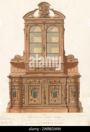 Sideboard, Buffet de salle a Manger (Renaissance) (Titel auf Objekt), Le Magasin de Meubles / Meubles (Serientitel auf Objekt), Ein Renaissance Sideboard, das für einen Speisesaal bestimmt ist. Druck aus 24. Livraison., Druckerei: Zamor, nach Entwurf: Victor Joseph Quétin, Drucker: Victor Joseph Quétin, Paris, 1832 - 1877, Papier, Höhe 359 mm x Breite 273 mm, Druck Stockfoto
