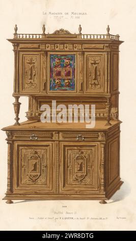 Sideboard, Buffet Henri II (Titel auf Objekt), Le Magasin de Meubles (Titel auf Objekt), Ein Sideboard im Stil Henry II. Druck aus 71. Livraison., Druckerei: Anonym, nach Entwurf: Victor Léon Michel Quétin, Drucker: Victor Léon Michel Quétin, Paris, 1878 - in oder nach 1904, Papier, Höhe 360 mm x Breite 275 mm, Druck Stockfoto