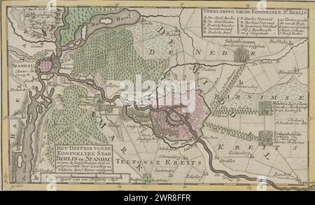 Karte von Berlin und Umgebung, das Layout der königlichen Stadt Berlin und Spandau neben dem (...) (Titel auf Objekt), Druckerei: Anonym, nach Zeichnung von: Gundling, nach Zeichnung von: Waltern, ca. 1740, Papier, Gravur, Höhe 180 mm x Breite 294 mm, Druck Stockfoto