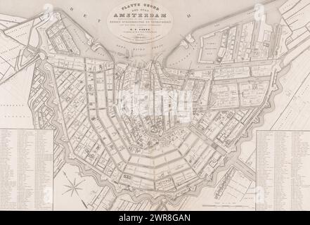 Karte von Amsterdam, Stadtplan von Amsterdam (Titel über Objekt), Druckerei: Daniël Veelwaard (II), Drucker: J.F. Brugman, Drucker: Weduwe A., Zoon en Compe Koning, Amsterdam, 1842, Papier, Ätzen, Gravur, Höhe 545 mm x Breite 790 mm, bedruckt Stockfoto