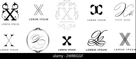 Creative X Emblem. Letter x Monogramm für Vintage und Modern Branding. Vektorsatz für den anfänglichen Vorlagennamen des Geschäftsnamens Stock Vektor