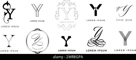 Kreatives Y-Emblem. Letter y Monogramm für Vintage und Modern Branding. Vektorsatz für den anfänglichen Vorlagennamen des Geschäftsnamens Stock Vektor