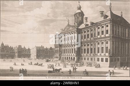 Ansicht des Königlichen Palastes in Amsterdam, 'T Stadhuis: Auf der Voorzyde (Titel auf Objekt), Druckerei: Albert de Putter, 1700 - 1725, Papier, Ätzung, Höhe 189 mm x Breite 287 mm, Druck Stockfoto