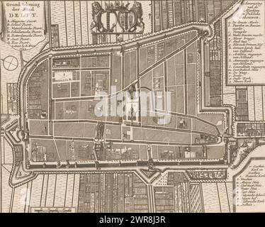 Karte von Delft, Grundzeichnung der Stadt Delft (Titel auf Objekt), oben rechts: Vereen. Niederländisch IV D. S. 429., Druckerei: Anonym, Verlag: Isaak Tirion, Amsterdam, 1742, Papier, Ätzen, Höhe 174 mm x Breite 215 mm, Druck Stockfoto