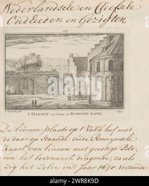 Blick auf den Valkhof und die Sint Maartenskapel oder Barbarossa Ruine in Nijmegen, 1670, T Valkhof von innen und Romynse Kapelle (Titel auf Objekt), oben nummeriert: 283., Druckerei: Abraham Rademaker, Verlag: Willem Barents, Amsterdam, 1725, Papier, Ätzen, Stift, Höhe 81 mm x Breite 113 mm, Höhe 183 mm x Breite 140 mm, bedruckt Stockfoto