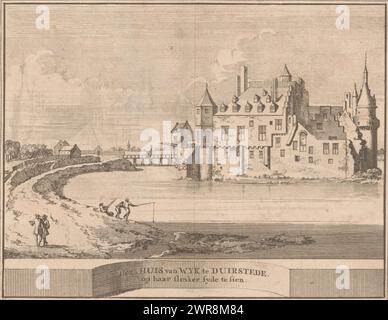 Blick auf das Schloss Duurstede in Wijk bij Duurstede, das Van Wyk-Haus in Duurstede auf der linken Seite (Titel auf dem Objekt), Druckerei: Jacobus Schijnvoet, Verlag: Pieter de Coup, Amsterdam, 1711, Papier, Radierung, Höhe 138 mm x Breite 177 mm, bedruckt Stockfoto