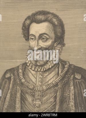 Porträt von König Heinrich IV. Von Frankreich, Druckerei: Johannes Eillarts, nach Druck von: Hendrick Goltzius, 1600 - ca. 1630, Papier, Stich, Höhe 361 mm x Breite 280 mm, Druck Stockfoto