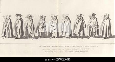 Beerdigungsstation von Wilhelm IV., 1752, Platte 32, die edlen großen Mogenden Heeren Staaten von Holland und West-Vriesland (Titel auf Objekt), Lyk-Staetsie seiner berühmtesten Hoheit den Heere Willem Carel Hendrik Friso, Prinz von Orange und Nassau (.. .) Am IV. Februar 1752 (Titel der Serie), Mitglieder der Staaten Holland und Westfriesland. Am Rand eine Beschriftung in Niederländisch, Französisch und Englisch. Der Druck ist Teil eines Albums., Druckerei: Jan Punt, nach Zeichnung von: Pieter Jan van Cuyck, Herausgeber: Pierre Gosse jr., den Haag, 1754 und/oder 1755, Papier, Ätzen, Gravur Stockfoto