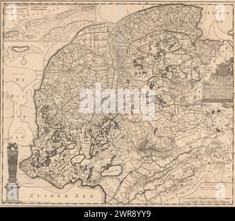 Karte von Friesland, Frisiae dominium vernacule Friesland (...) (Titel auf Objekt), links oben eingesetzte Karte von Vlieland, Terschelling, Ameland und Schiermonnikoog, mit zwei Skalenbalken: Deutsche Meilen 15 in Grad, 3,25 Stunden je 1200 Königsruten. Bild unten links von der Statue der Steinmensch in Harlingen. Mitte rechts Titelkartusche mit dem Wappen Frieslands darüber. Legende unten rechts und zwei Skalenbalken: Gemeinsame deutsche Meilen 15 bis zu einem Grad, Stunden gehen jede von 1200 Königsruten. Graduierung entlang der Kanten., Druckerei: Anonym, Verlag: Francois Halma, unbekannt, Leeuwarden, 1718 Stockfoto