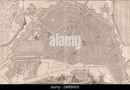 Karte von Amsterdam, Plan tres Exact de la fameuse ville marchande d'Amsterdam / Amsterdam (Titel auf Objekt), oben links ein Einschnitt mit einer Karte der Gegend von Amsterdam., Druckerei: Hendrik de Leth, Verlag: Covens & Mortier & Covens Jr., Amsterdam, 1774 - 1783, Papier, Ätzen, Gravur, Höhe 583 mm x Breite 888 mm, bedruckt Stockfoto