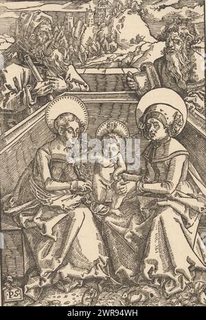 Heilige Familie mit der Heiligen Anna und dem Heiligen Joachim, Druckerei: Monogrammist PS (Deutschland), nach Druck: Hans Baldung Grien, 1500 - 1599, Papier, Höhe 364 mm x Breite 243 mm, Druck Stockfoto