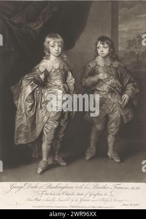 Porträt von George und Francis Villiers, George Duke of Buckingham mit seinem Bruder Francis, 1636 (Titel über Objekt), Druckerei: James McArdell, nach Malerei von Anthony van Dyck, James McArdell, London, 1752, Papier, Höhe 502 mm x Breite 354 mm, bedruckt Stockfoto