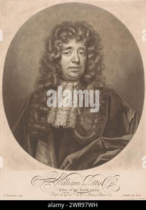 Porträt von William Petty im Alter von 63 Jahren, Druckmacher: John Smith (Druckmacher/uitgever), nach Malerei von John Closterman, Verlag: John Smith (Druckmacher/uitgever), 1687–1742, Papier, Höhe 348 mm x Breite 258 mm, Druck Stockfoto