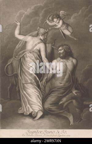 Jupiter, Juno and IO, Jupiter, Juno & Jo (Titel zum Objekt), Love Affairs of the Gods (Titel der Serie), Loves of the Gods (Titel der Serie), Druckmacher: John Smith (Druckmacher/ uitgever), nach Druck von: Giovanni Jacopo Caraglio, (möglicherweise), nach Malerei von: Perino del Vaga, (möglicherweise), London, 1709, Papier, Höhe 415 mm x Breite 281 mm, bedruckt Stockfoto