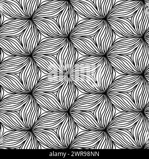 Modernes nahtloses Muster aus schwarz-weißer Spitze. Abstrakter Wellenhintergrund für die Gestaltung des Malbuchs, Stoff, Sammelalbum, einfaches Motiv. Stock Vektor