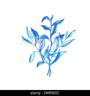 Blaue Aquarellblätter für Karten oder Einladungen. Hand gezeichneter grüner Blumenstrauß, Vektor isolierte Illustration Stock Vektor