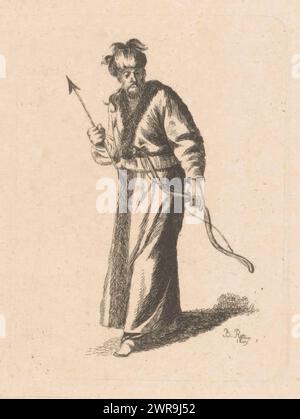 Türkischer Mann mit Bogen und Pfeil, Druckerei: Bernard Eugène Antoine Rottiers, 1807, Papier, Ätzung, Höhe 113 mm x Breite 83 mm, Druck Stockfoto