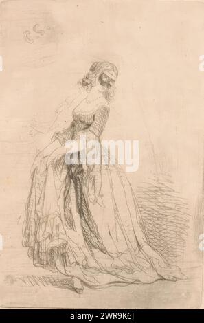 Maskierte Frau im Ballkleid, Druckerei: Corneille Seghers, 1824 - 1869, Papier, Ätzen, Höhe 68 mm x Breite 46 mm, Druck Stockfoto