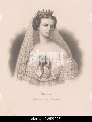 Porträt von Elisabeth Amalie Eugenie in Bayern, Kaiserin von Österreich, Druckerei: August Weger, Druckerei: Johann Paul Singer, Leipzig, 1849 - 1892, Papier, Stahlstich, Höhe 265 mm x Breite 193 mm, bedruckt Stockfoto