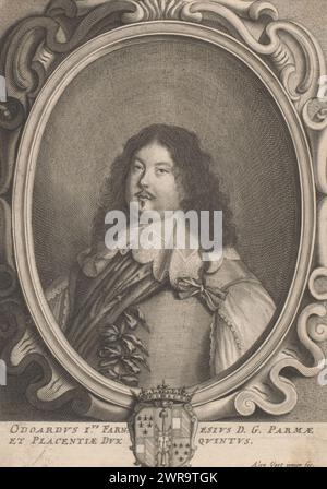 Porträt von Odoardo Farnese, Herzog von Parma und Piacenza, Druckerei: Alexander Voet (II), Rom, (möglicherweise), 1661, Papier, Gravur, Höhe 188 mm x Breite 135 mm, bedruckt Stockfoto