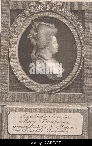 Porträt von Maria Feodorowna I., Kaiserin von Russland, Porträt von Sophia Dorothea Augusta Louisa von Württemberg, Druckerei: Johann Ernst Mansfeld, (evtl.), 1749 - 1796, Papier, Radierung, Gravur, Höhe 163 mm x Breite 114 mm, bedruckt Stockfoto