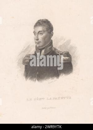 Porträt von Gilert du Motier, Marquis de la Fayette, Le génal. Lafayette (Titel zum Objekt), Druckerei: Charles Achille d'Hardiviller, Verlag: Blaisot, 1833, Papier, Kupferstich Ätzen, Höhe 176 mm x Breite 130 mm, bedruckt Stockfoto