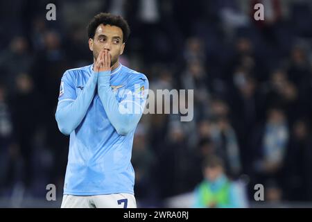 Rom, Italie. März 2024. Felipe Anderson aus Latium reagiert während des italienischen Meisterschaftsspiels Serie A zwischen SS Latium und Udinese Calcio am 11. März 2024 im Stadio Olimpico in Rom, Italien - Foto Federico Proietti/DPPI Credit: DPPI Media/Alamy Live News Stockfoto