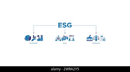 ESGBannerwebicon-Vektordarstellung für Umwelt Social Governance der Nachhaltigkeitsleistung von Unternehmen für das Investment-Screening Stock Vektor