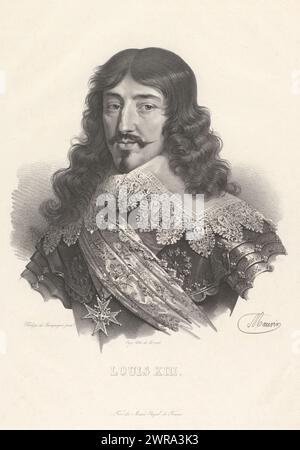 Porträt von Ludwig XIII., König von Frankreich, Louis XIII. (Titel auf Objekt), Druckerei: Nicolas Maurin, nach Malerei von Philippe de Champaigne, Drucker: veuve Delpech (Naudet), Paris, 1825 - 1842, Papier, Höhe 457 mm x Breite 329 mm, Druck Stockfoto
