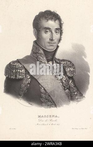 Porträt von André Masséna, Herzog von Rivoli, Prinz von Essling, Massena, Herzog von Rivoli, Druckerei: Nicolas Maurin, Drucker: Jean Villain, Verlag: unbekannt, Paris, 1818 - 1852, Papier, Höhe 463 mm x Breite 308 mm, bedruckt Stockfoto