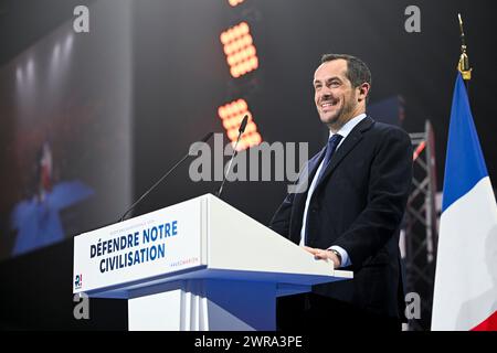 Paris, Frankreich. März 2024. Nicolas Bay bei der Eröffnungssitzung der rechtsextremen "Reconquete"-Partei in Paris, Frankreich, am 10. März 2024. Quelle: Victor Joly/Alamy Live News Stockfoto