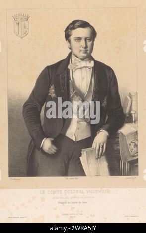 Porträt des Diplomaten Alexandre Colonna, Graf Walewski, Le Comte Colonna Walewski (Titel zum Objekt), Druckerei: Léon Brunel-Rocque, nach Malerei von: Victor Louis Mottez, Drucker: Joseph Rose Lemercier, Druckerei: Paris, nach Malerei von: Paris, Drucker: Paris, Verlag: Paris, Verlag: London, 1856, Papier, Höhe 532 mm x Breite 384 mm, bedruckt Stockfoto