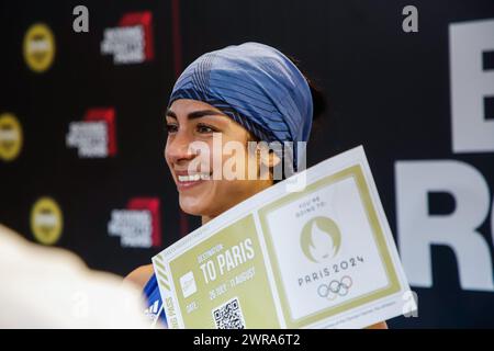Busto Arsizio, Italien. März 2024. Alessia Mesiano während der Boxing Road to Paris, Boxspiel in Busto Arsizio, Italien, 11. März 2024 Credit: Independent Photo Agency/Alamy Live News Stockfoto