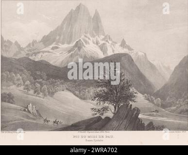 Ansicht der PIC du Midi d'Ossau, PIC du Midi de Pau (Titel auf Objekt), Landschaften aus den Pyrenäen im Atlantik (Titel der Serie), Basses Pyrénées (Titel der Serie), Druckerei: Louis-Julien Jacottet, nach Zeichnung von: Edouard Paris, Verlag: Gihaut frères, Paris, 1835 - 1836, Papier, Höhe 359 mm x Breite 547 mm, bedruckt Stockfoto