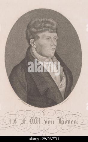 Porträt von Friedrich Wilhelm von Hoven, Druckerei: L. Linsen, nach Zeichnung: Franz von Stadler, 1839 - 1856, Papier, Höhe 182 mm x Breite 105 mm, Druck Stockfoto