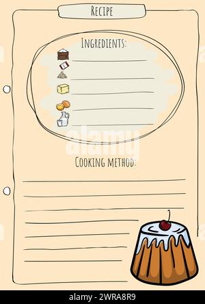 Rezeptvorlage für Cupcake. Kochbuchseite. Zutaten zum Kochen. Ort für Beschreibung. Vektorabbildung Stock Vektor