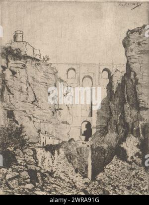 Berglandschaft mit Ruine in einer Schlucht, Druckerei: Jos Ratinckx, 1870 - 1913, Papier, Ätzung, Höhe 205 mm x Breite 158 mm, Druck Stockfoto