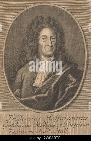 Porträt von Friedrich Hoffmann, Druckerei: Martin Bernigeroth, Leipzig, 1722, Papier, Gravur, Höhe 146 mm x Breite 99 mm, bedruckt Stockfoto